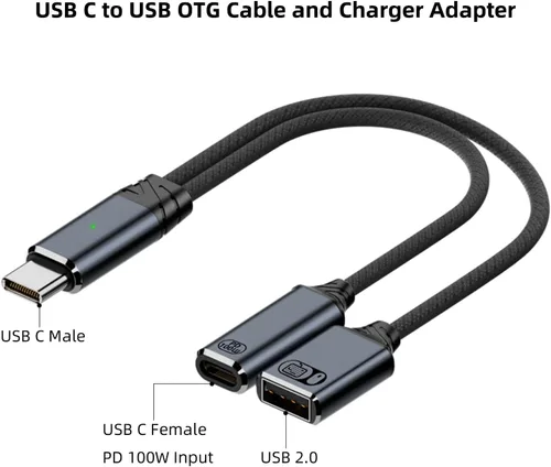 Vista 6 de Jadebones Cable USB C a USB OTG y adaptador de carga, divisor USB-C 2 en 1 con carga rápida de 100 W para iPhone serie 16/15, iPad, MacBook, Galaxy