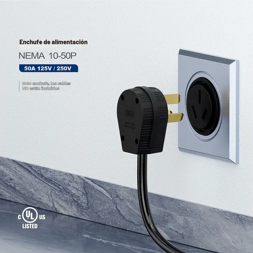 Vista 6 de NEMA 10-50P 50A 125/250V Secadora Ángulo de Rango Enchufe LK3351 3-pole grounding straight blade plug; UL94-V0 nylon housing, fits up to 8AWG 3C