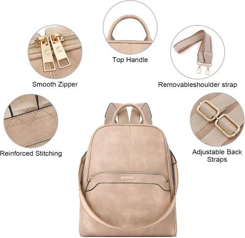 Vista 5 de CLUCI Mochila para mujer, mochila de viaje, de cuero, convertible, de diseño, bolsas de hombro