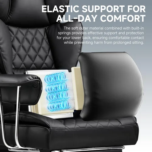 Vista 4 de COMHOMA Silla de oficina grande y alta, silla de juegos de cuero con reposapiés, silla de oficina ergonómica ejecutiva con soporte lumbar de resorte