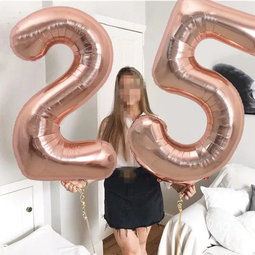 Vista 3 de TONIFUL Globos de 40 pulgadas de oro rosa con números grandes del 0 al 9, globos digitales de helio número 5 del número 5, globos de aluminio