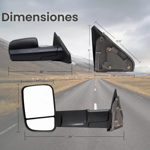 Vista 6 de Espejos de remolque compatibles con Dodge Ram 1500 2002-2008, Dodge Ram 2500 2003-2009, 3500, camioneta pickup, espejos de remolque ajustables