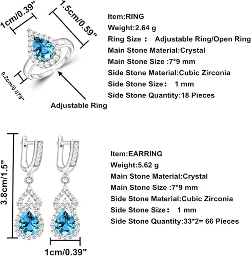 Vista 4 de LMXXVJ Juego de joyas para mujer, collar chapado en platino, anillo abierto, aretes, pulsera, para cumpleaños, aniversario, día de la madre, regalos