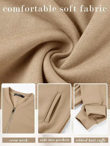 Vista 7 de MEROKEETY Sudaderas de manga larga con cremallera para mujer, chaquetas casuales sueltas con bolsillos