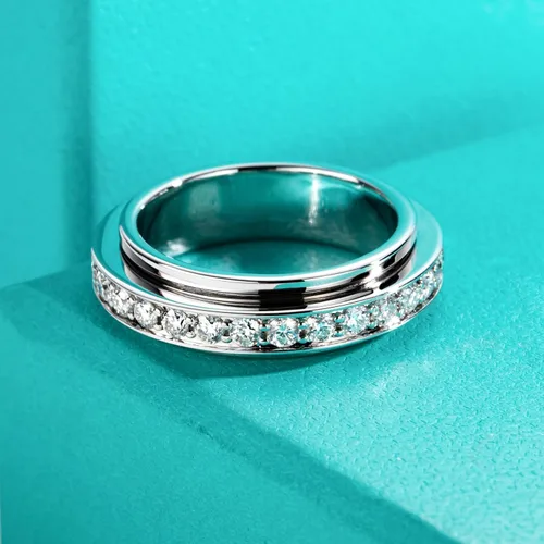 Vista 3 de AnuClub Anillos giratorios de moissanita chapados en 14 quilates, 0.079 in, color D, VVS1, bandas para ansiedad de moissanita para mujeres y hombres