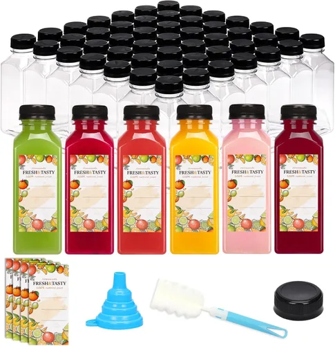 Vista 21 de TOMNK 12 botellas de plástico de 2 onzas con tapas, recipientes reutilizables transparentes a granel para bebidas de jengibre shot, jugo, leche