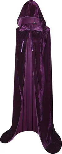 Vista 11 de BIGXIAN Capa larga con capucha, capa de terciopelo, disfraz de bruja para Halloween para mujeres y hombres Negro