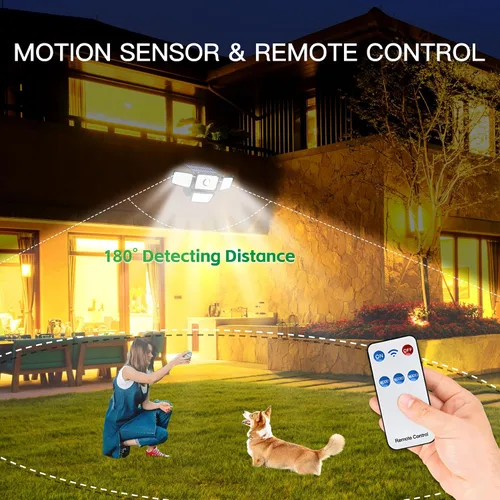 Vista 7 de Lámpara Solar con Sensor de 4 Cabezales, Luces Exteriores con Sensor de Movimiento 3000LM, 283 LED, 6500 K, Sensor de Movimiento, IP65 Impermeable