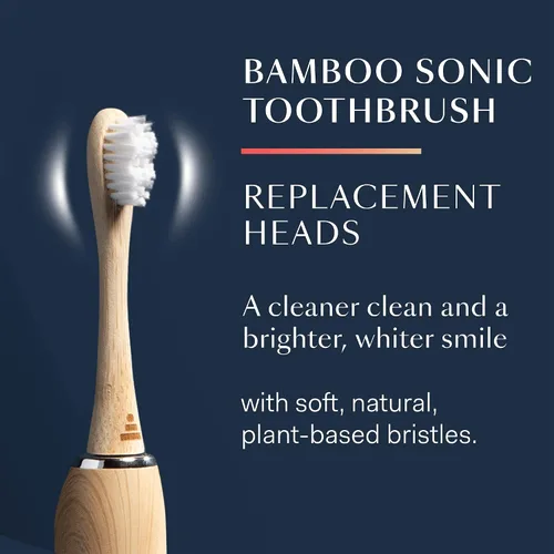 Vista 2 de Better & Better Cabezales de repuesto de cepillo de dientes sónico de bambú, se adapta solo al cepillo, cerdas a base de plantas, sin