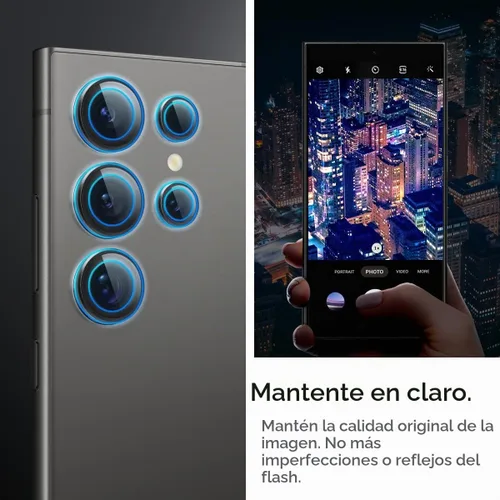 Vista 4 de Spigen Protector de lente de cámara para Galaxy S24 Ultra - Negro titanio [2 unidades] GlasTR EZ Fit Optik Pro, 9H+ Tempered glass, Scratch