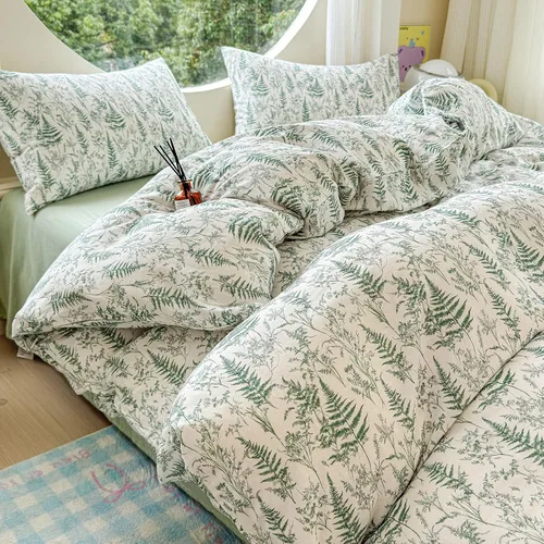 Vista 34 de HighBuy Juego de funda de edredón vintage con volantes y estampado de rayas francesas, 100% algodón con cierre de cremallera, juego de ropa de cama