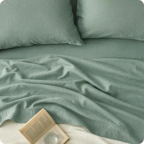 Vista 13 de Bedsure Sábanas de lino, cama tamaño Queen, mezcla de sábanas de lino y algodón, sábanas de algodón transpirable, regalos para todas las estaciones