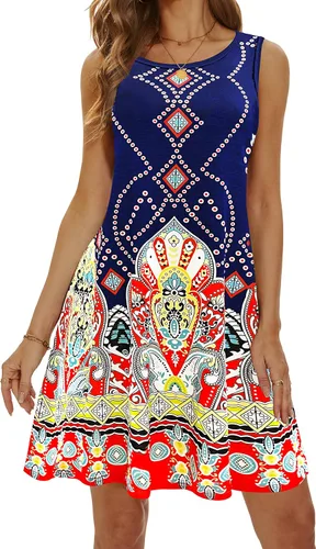Vista 2 de Vestidos de verano para mujer, vestidos informales para la playa, salidas de baño, vestido acampanado y con vuelo, sin mangas, tipo camiseta
