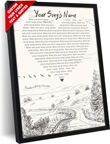Vista 25 de SANTANNA Letras de música personalizadas, impresiones artísticas para decoración de pared (amor clásico y aniversario de canción favorita)