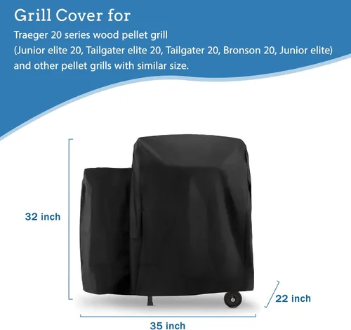 Vista 2 de Cubierta de parrilla 600D para parrillas Traeger Tailgater serie 20 Accesorios de cubierta impermeable para parrilla Traeger 20, Junior, Tailgater