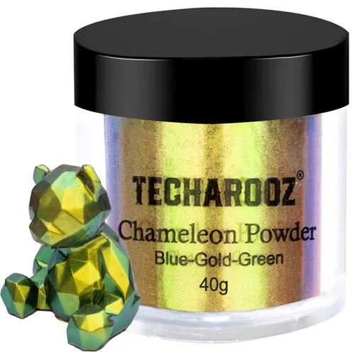 Vista 11 de TECHAROOZ Cian-azul-púrpura 1.41 oz- Polvo de mica camaleón, polvo de mica con cambio de color, purpurina holográfica para suministros de resina UV