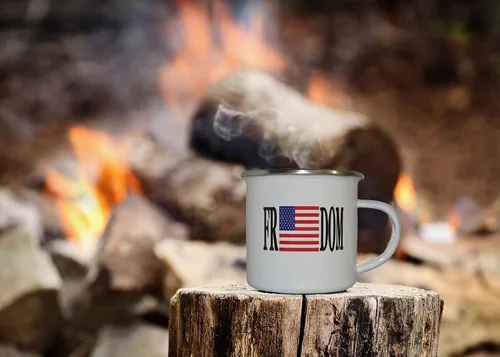 Vista 5 de Rogue River Tactical Taza de café esmaltada con bandera de la libertad de los Estados Unidos, regalo para veterano militar o patriótico americano