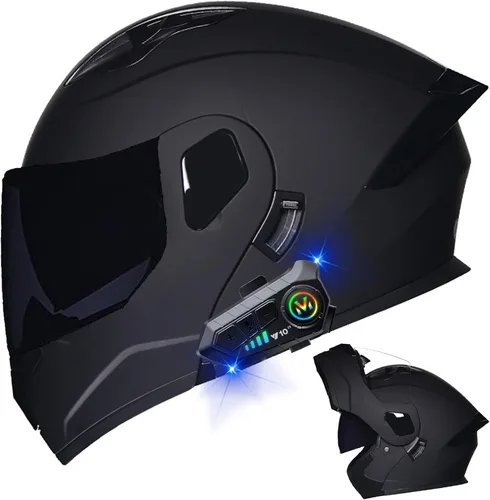 Vista 23 de Casco modular Bluetooth para motocicleta, aprobado por DOT, de cara completa, abatible, antivaho, doble visera, casco de motocicleta de calle, LENTE