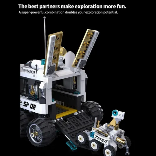 Vista 6 de Space Explorer Lunar Rover - Juego de bloques de construcción de vehículos espaciales todo terreno Moon Rover con mini vehículo lunar, regalo