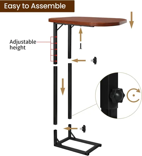 Vista 5 de Mesa auxiliar ajustable en forma de C de alta calidad para sofá, mini mesas auxiliares para sofá, mesa de centro pequeña con marco de metal, hermoso