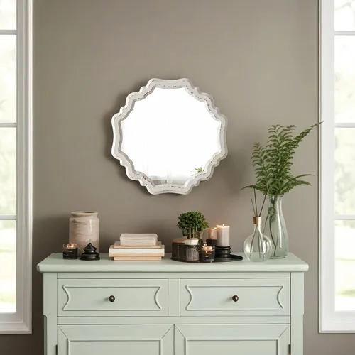 Vista 3 de Espejos redondos rústicos festoneados blancos para decoración de pared de 15.7 pulgadas
