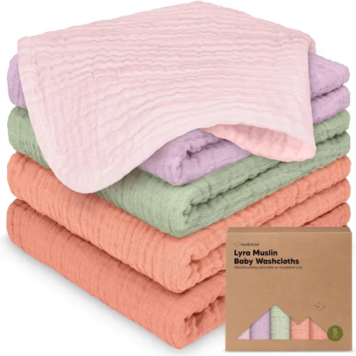 Vista 20 de Paquete de 5 paños de muselina para recién nacidos, 12 x 12 pulgadas, suaves y absorbentes, de muselina de algodón orgánico, para bebés, niñas