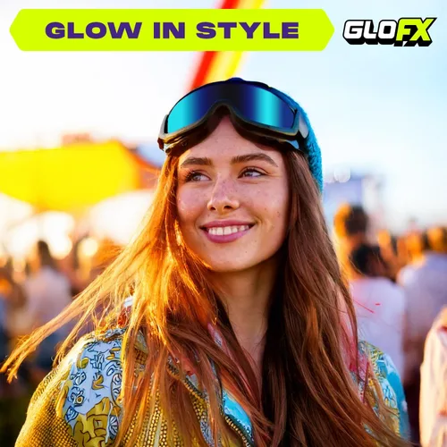 Vista 6 de GloFX Gafas de esquí - Gafas reflectantes Cyberpunk, diseño de cara completa, acolchado de espuma cómodo, correa ajustable, protección UV