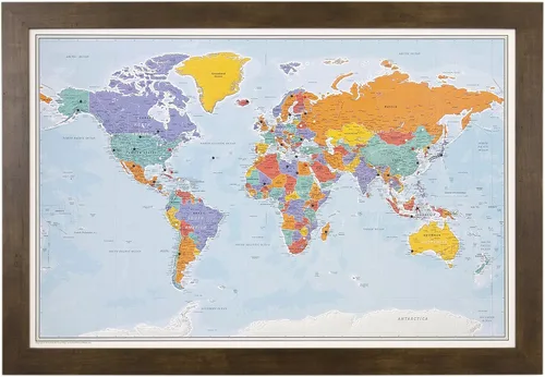 Vista 15 de Póster personalizado en lienzo enrollado con mapa del mundo, arte de pared con chinchetas – Grande 24" x 36" mapa del mundo de océanos azules