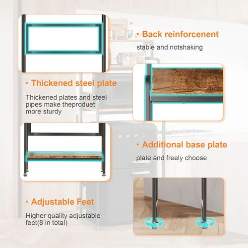 Vista 8 de COCOLUCKY Mini soporte para nevera de 4 niveles con almacenamiento, mini gabinete para refrigerador con almacenamiento, soporte para microondas
