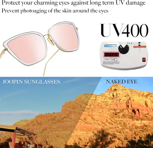 Vista 3 de Joopin - Lentes de sol de gran tamaño con forma de ojos de gato para mujer, con marco de metal de moda