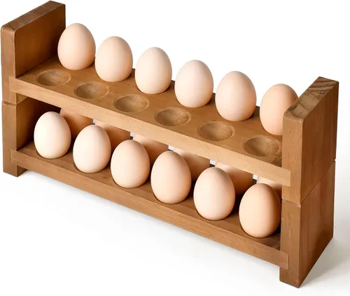 Vista 8 de Sishynio Soporte para huevos de madera de acacia de 2 niveles, estante