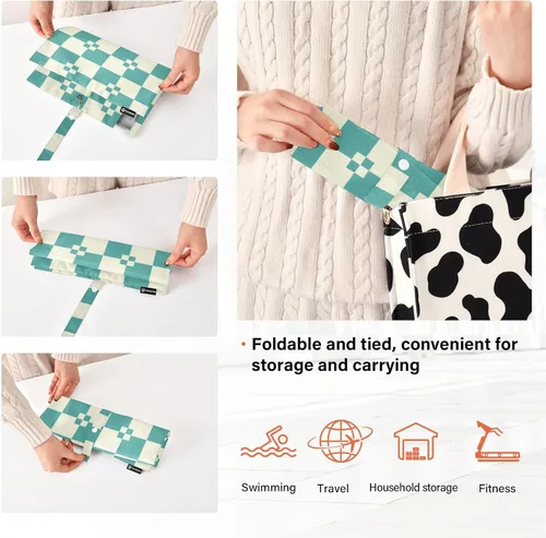 Vista 4 de Teal Beige Checkered 3pcs Travel Packing Storage Bags Portable Organizer Closet Storage Suitcase Organizer Bag Travel Suitcase Organizer