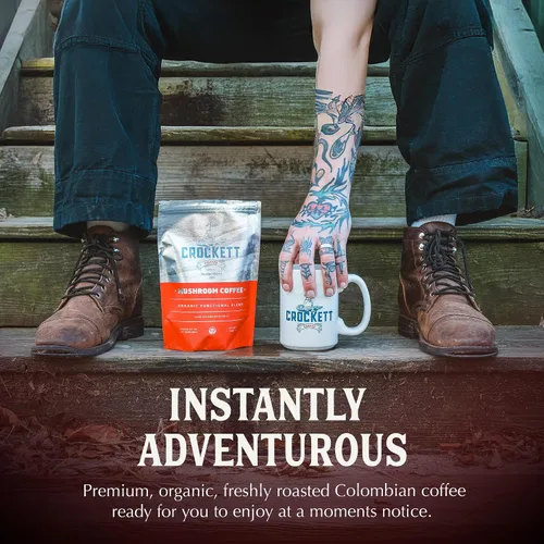 Vista 5 de Crockett Coffee Café orgánico de hongos con aceite MCT, mezcla funcional rica en antioxidantes de 7 hongos orgánicos para un enfoque claro, salud
