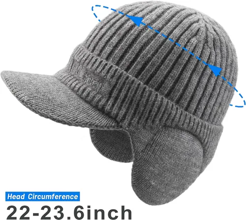 Vista 4 de Muryobao Gorro de invierno para hombre, con forro polar, con visera, orejeras cálidas, gorra de esquí