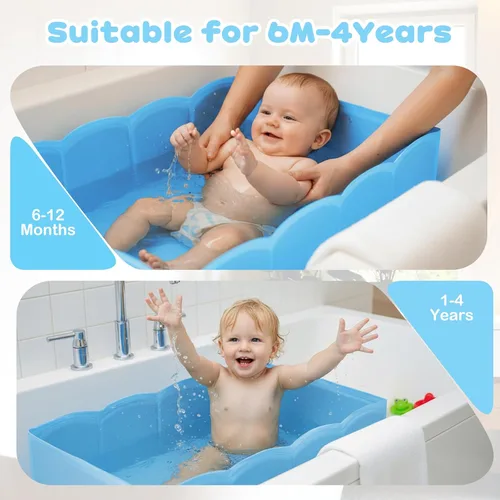 Vista 2 de Bañera plegable para ducha para bebé, estructura reforzada, bañera plegable con base antideslizante, bañera portátil para niños de 6 meses a 4 años