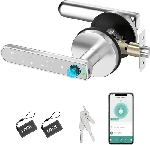 Vista 8 de Foxgard - Cerradura inteligente de huellas dactilares para puerta: Perilla de puerta biométrica de 5 en 1 con impresión digital - Perilla de puerta