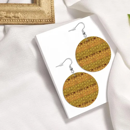 Vista 5 de Leather Round Earrings, ethnic african pattern with Adinkra simbols Faux Leather Earrings Dangle Earrings for Women Girls Fashion