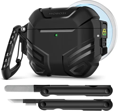 Vista 28 de MOBOSI Funda para AirPods Pro 2 con cerradura, compatible con funda Airpod Pro de 2ª/1ª generación, funda protectora de grado militar con kit