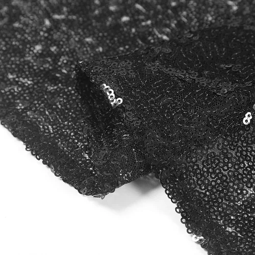 Vista 6 de Pufogu Mantel redondo de lentejuelas negras de 50 pulgadas con purpurina negra para decoración de cumpleaños, boda, despedida de soltera, baby Negro