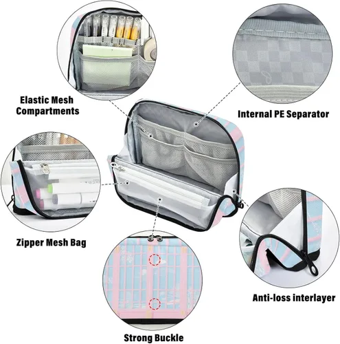Vista 4 de Estuche de lápiz de pantalla japonesa azul rosa grande capacidad con cremallera organizador caja para adolescentes grado escuela suministros