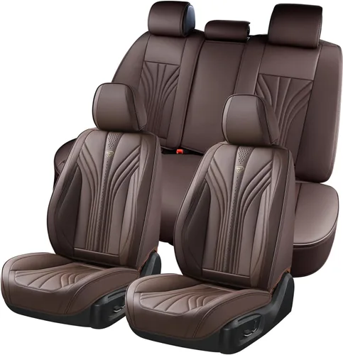 Vista 10 de FLORICH Juego completo de fundas para asiento de coche, fundas de asiento de cuero, fundas universales de lujo para 5 asientos en color negro