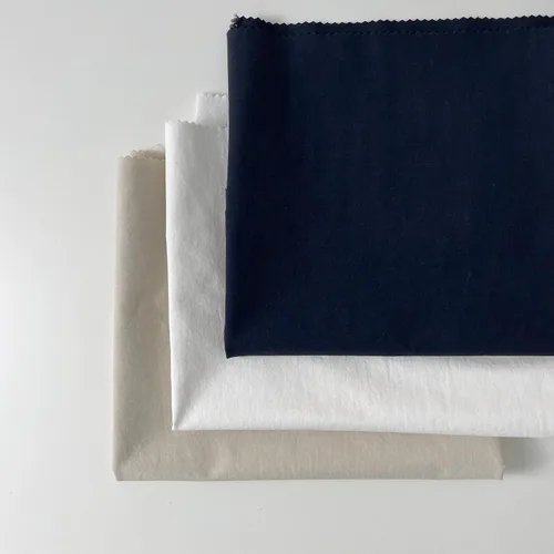 Vista 2 de Tela elástica de nailon de algodón de lino azul marino Calidad premium para moda, costura y decoración del hogar