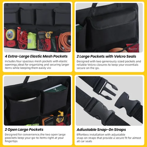 Vista 3 de Snuopfy Organizador de maletero de automóvil, organizador colgante para asiento trasero con 8 bolsas de almacenamiento grandes, gran capacidad