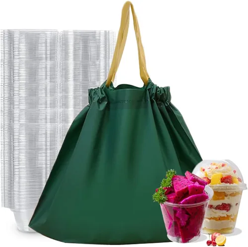 Vista 13 de 50 bolsas de plástico con asas resistentes al agua, resistentes para llevar, bolsa de transporte para alimentos, para restaurantes, comestibles