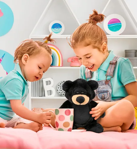 Vista 5 de DolliBu Oso negro de peluche, oso negro suave y abrazable, adorable juguete de peluche de oso para jugar, lindo regalo de vida salvaje para niños