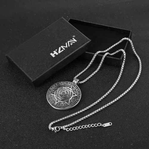 Vista 6 de HZMAN Talisman Seal Solomon - Collar de acero inoxidable con colgante de constelación de estrella de seis puntas con dije de estrella 12 + cadena