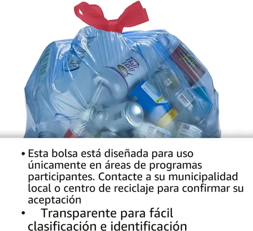 Vista 6 de Bolsas de basura Amazon Basics azules para reciclaje, sin olor, 13 galones, 60 unidades, paquete de 1