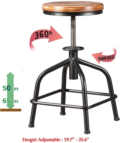 Vista 7 de Topower Taburete de cocina de granja, taburete de mostrador industrial, asiento redondo decorativo de cocina, taburetes de bar giratorios de altura
