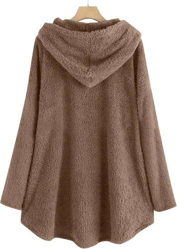 Vista 3 de Sudadera con capucha de forro polar para mujer, casual, manga larga, cuello redondo, suéter mullido y peludo