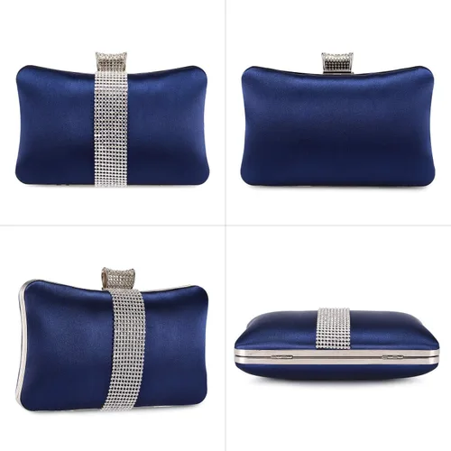 Vista 4 de DA BODAN Bolso de mano Jane de satén con diamantes de imitación para mujer para noche novia graduación fiesta bolso cruzado con cadena